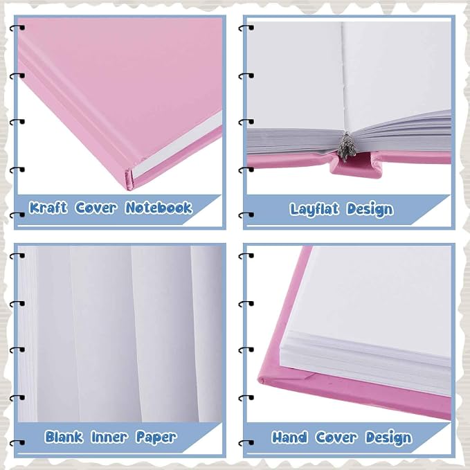8 Pcs A5 Blank Notebook Journal Hardcover Sketchbook, 8.3 x 5.7 in | Bulk Unlined Sketch Book 100 Sheets/200 Pages Kraft Notebooks for Writing Drawing for Students School Office, Colorful - Image 3