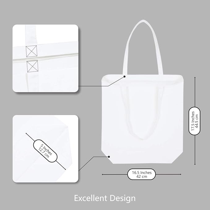 TOPDesign 2 | 6 | 12 Pack Super Strong Large 17.5"x16.5"x5" 10oz Cotton Canvas Tote, Reusable Grocery Shopping Bag, Blank White Bags for Crafts, DIY Your Creative Designs (Pack of 6) - Image 5
