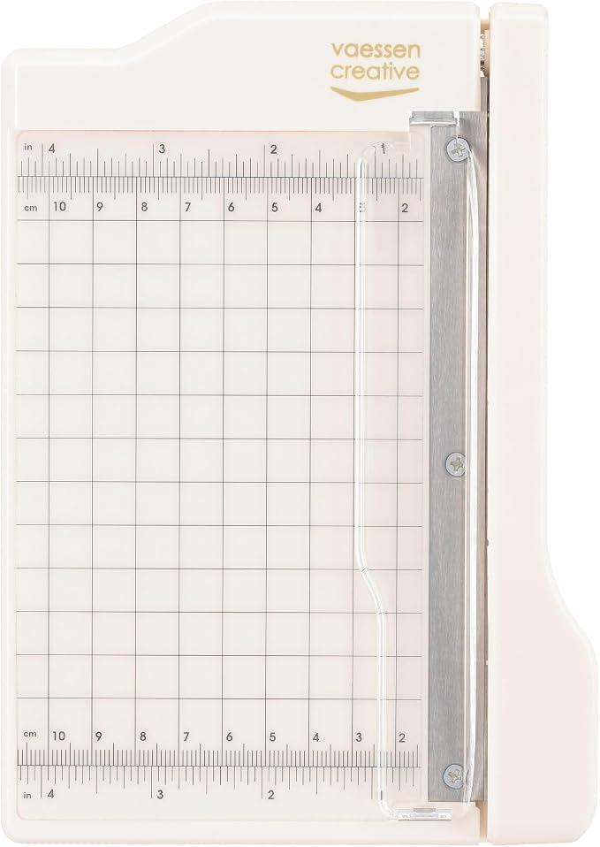 Vaessen Creative Trim Easy Mini Guillotine Cutter, 4 x 6 inches, Trimmer for Cutting Paper, Cardstock, Foam, Thin Felt, Cork Sheets and Other Craft Materials, 4 x 6, White/Pink by Vaessen+Creative