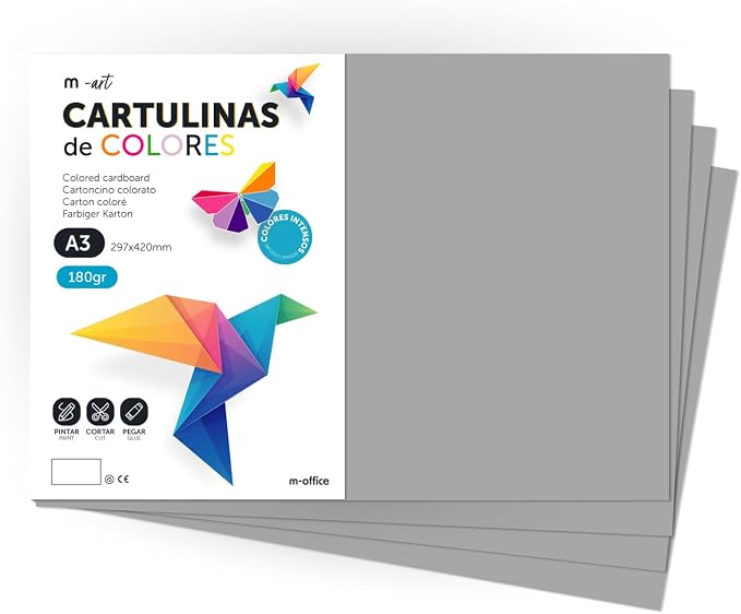 Coloured Cardstock, A3 Cardstock, Paper Colours 180 g, Card Pad Intense Colours, Ideal for Crafts, Printing Your Documents and Creative Designs · m-office (100 Sheets, Grey) by m-office