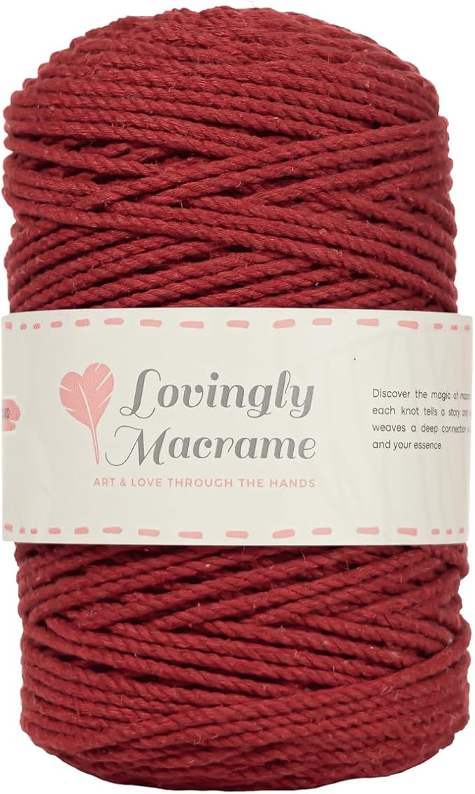 Lovingly Macrame 3mm Macrame Cord - 3 Ply Twisted Macrame String for DIY Handmade Boho Projects - Three Strand Cotton Rope for Crafts, Dreamcatchers, Plant Hangers, Decor - 492ft (164yds). - Burgundy by LovinglyMacrame