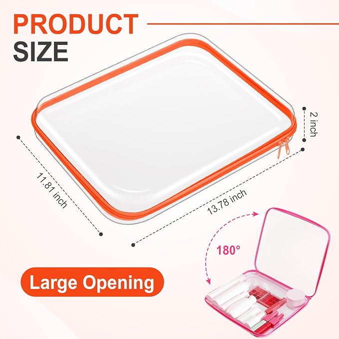 4 Pcs Hard Clear Zipper Case Makeup Bags Plastic Zipper Pouch Transparent Storage Box Containers for Cosmetics, Snacks, Building Blocks, Puzzles(Clear,13.8 x 11.8 x 2 in,Fluorescent) - Image 2
