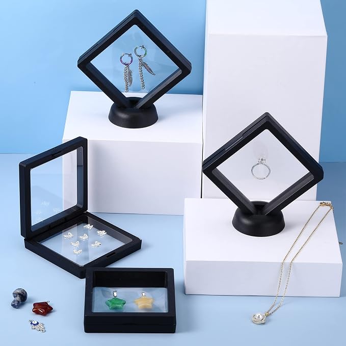 60 Pcs 3D Floating Display Case PE Film Jewelry Storage Box Coins Display Frame Holder Stands for Antique Challenge Coins, Medallion Shells Gems Rocks Pins (Black,3.5 Inch) - Image 6
