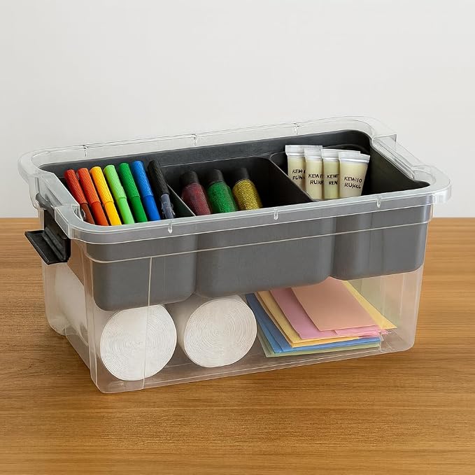 Superio Small Storage Container Organizing Bin with Removable Tray Plastic Tools, Sewing, Crafts Box, 3.5 Qt, 6 Pack - Image 8