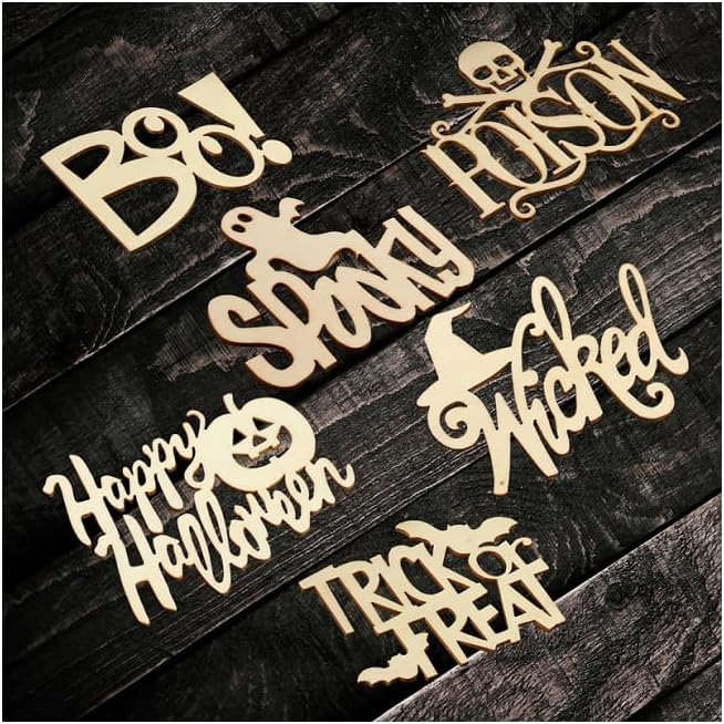 18 Assorted Halloween Wood Cutouts – 4.75–5" Unfinished Laser Shapes | for Fall Crafts, Autumn Décor, DIY Painting, Spooky Party Projects & Primitive Seasonal Embellishing by FactoryDirectCraft