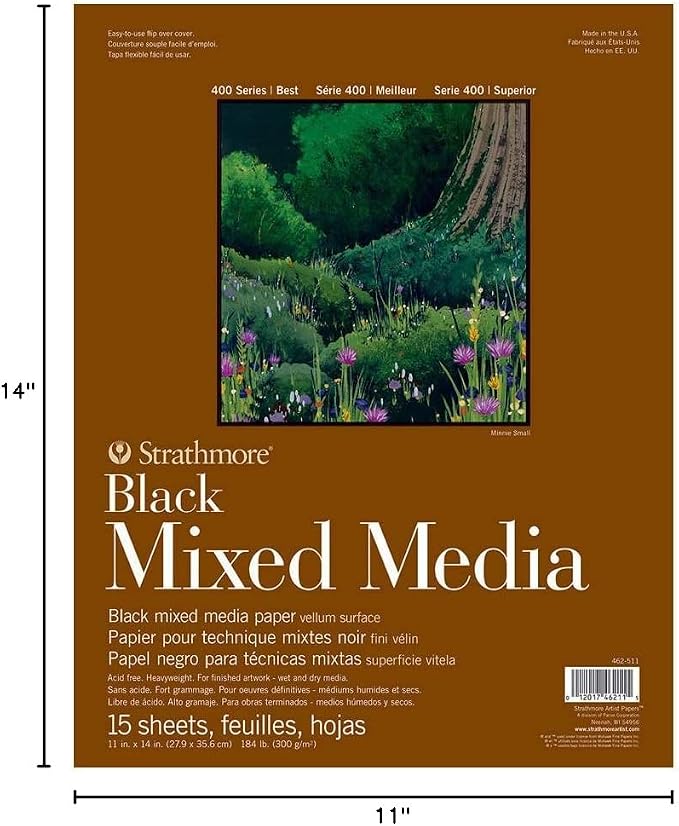 Strathmore 400 Series Mixed Media pad, Gluebound, 184lb Paper, Black, 11x14 inches, 15 Sheets (462-511) - Image 3