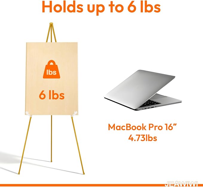 JEAWIWI 3 Pcs Lightweight Easel Stand, 66 Inch, Ochre, with Portable Bags | Collapsible Folding Metal Easel with Adjustable Height, for Wedding Sign, Display Show, Arts, Poster - Image 3