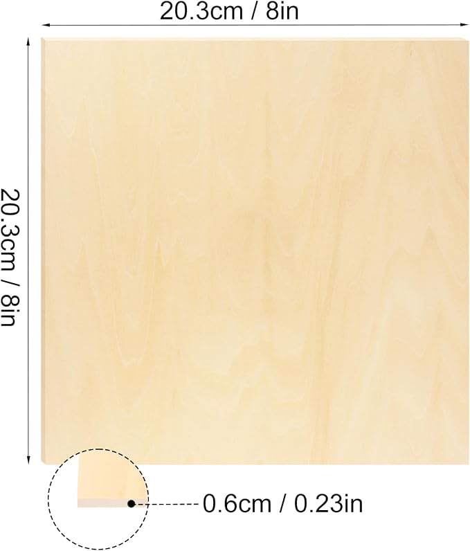 20 PCS 8 Inch Square Basswood Board, Thickness 6 mm, Basswood Sheets, balsa Wood Sheet,Plywood Sheets for Laser, CNC Cutting, Wood Burning, Drawing Painting, Wood Engraving,by GNIEMCKIN - Image 2