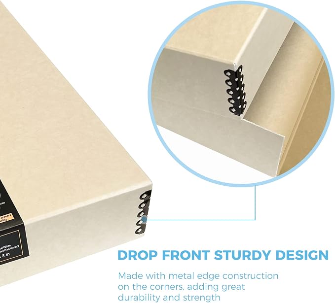 Lineco Drop Front Archival Storage Box, 17.75x22.75x3 in, Tan, 2 Pack | Acid-Free with Metal Edge, Preserves Picture Longevity, Organize Photos, Newspapers, Prints, Documents, Crafts, DIY - Image 8