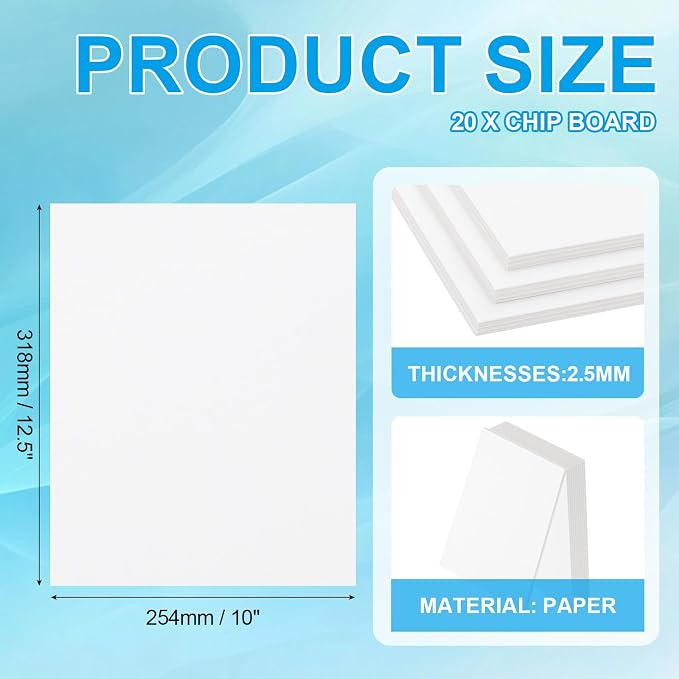 PATIKIL 12.5x10x0.1" Chipboard Sheets, 20Pcs 100PT Thick Book Board Binders Board Sturdy Bookbinding Supplies for Book Binding Cover, White - Image 2