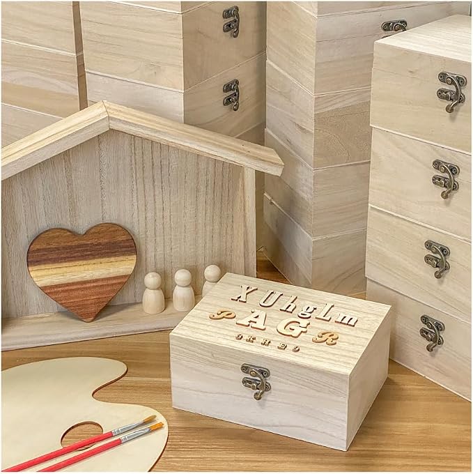 Cregugua 24-Pack Unfinished Wooden Box with Lid Rectangle Crafts Wood Box for Homemade DIY (5 x 6.7 x 3.1 In) - Image 3