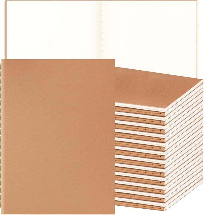 24 Pack A5 Blank Kraft Notebooks Bulk, 8.3x5.5 Inches, Journaling Notebooks | Soft Cover Composition Notebook, 30 Sheets/60 Pages, Travel Journal Notebooks Set for Work, School, Writing by ALKALO