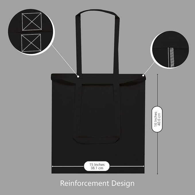 TOPDesign 24-Pack Economical 16"x15" Black Cotton Tote Bag, Lightweight Medium Reusable Grocery Shopping Cloth Bags, Suitable for DIY, Advertising, Promotion, Gift, Activity - Image 6