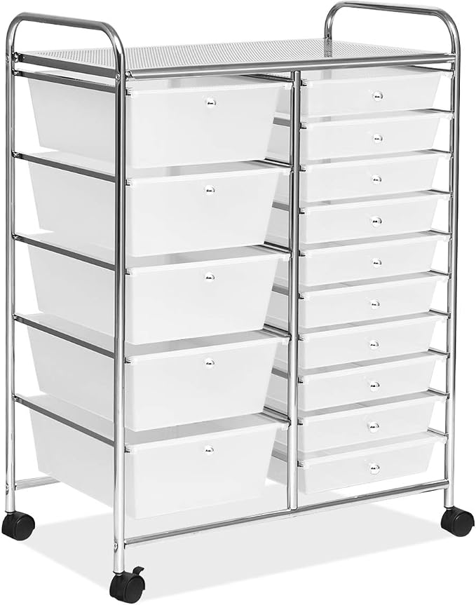 RELAX4LIFE 15-Drawer Rolling Storage Drawer Cart Organizer | 34.5"H Chrome Frame, Semi-Transparent Clear Drawers Rolling Wheels; School Office Home Salon Multipurpose Utility Storage by RELAX4LIFE