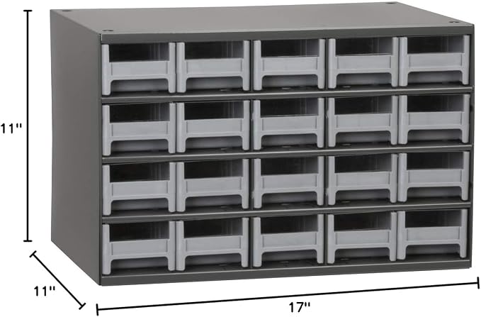 Akro-Mils Steel Garage Storage Cabinet, Small Parts Organizer Metal Cabinet for Hardware, Nails, Screws, Bolts, Nuts, and More, 17" W x 11" D x 11" H, 20-Drawer, Gray Cabinet/Gray Drawers (19320) - Image 6