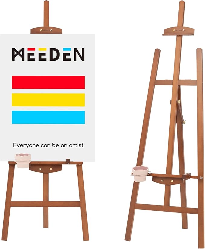 MEEDEN Easel Stand for Painting: A Frame Wooden Display Easel Stand for Canvas up to 59", Adjustable Lyre Beech Wood Artist Easel with Brush Holder, Washer for Painting, Display, Wedding Sign, Walnut by MEEDEN