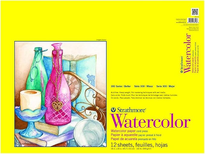 Strathmore 300 Series Watercolor Paper Pad, Top Wire Bound, 18x24 inches, 12 Sheets (140lb/300g) - Artist Paper for Adults and Students - Watercolors, Mixed Media, Markers and Art Journaling by StrathmorePaper