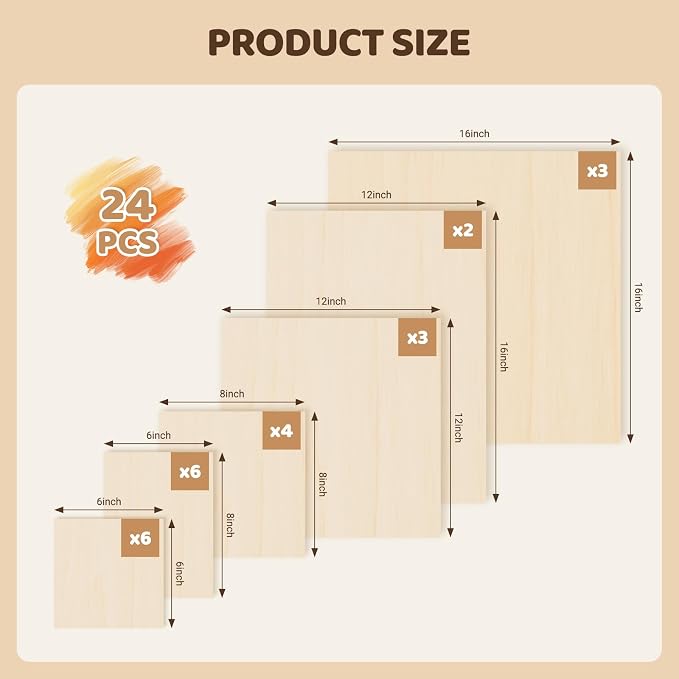 HANSILKHANSILK 16x16 Inch Wood Canvas Panels 6 Pack – Unfinished Wooden Art Boards for Acrylic, Oil & Mixed Media Painting, DIY Craft Projects for Artists, Beginners & Students - Image 4