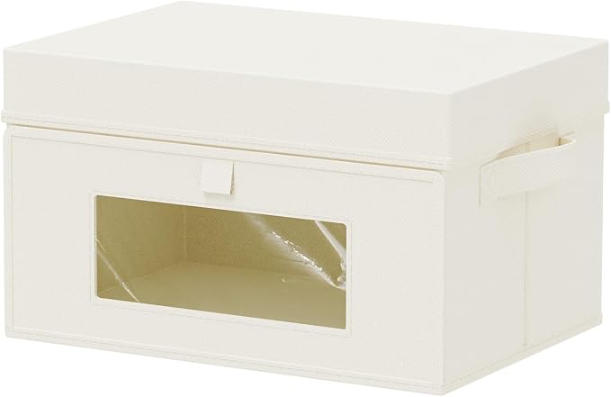 Storage Bins with Lid & Window, 1 Pack, Beige, 13x9x7.9 In | Foldable Transparent Window Cube Organizer Basket with Lid and 2 Handles, Storage Boxes for Shelves with Cover by Unknown