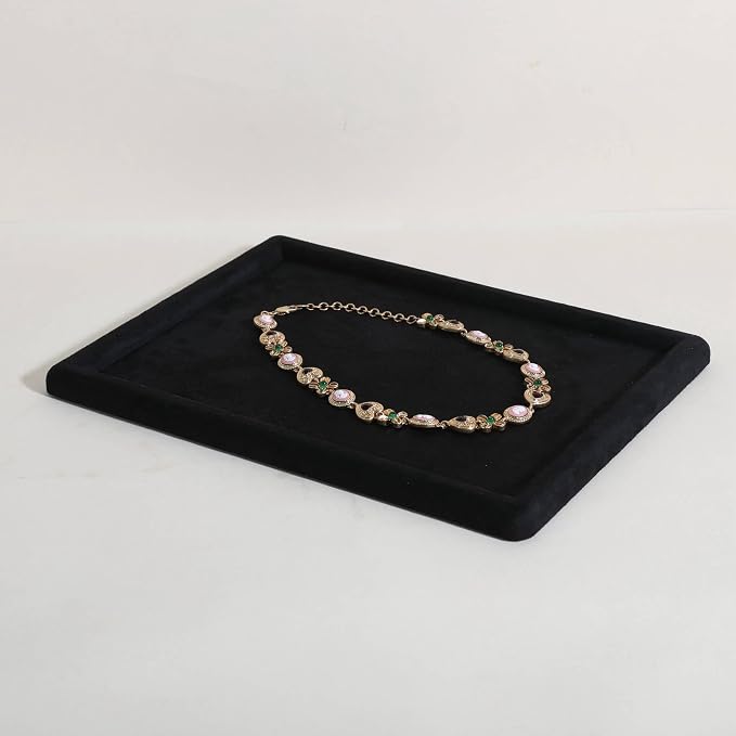 Gemehou velvet Jewerly display tray, Top Microfiber Jewelry storage organizer plate, Empty Jewelry showcase tray for Necklace Bracelet Ring Earring Watch (Black-Medium, 11.8 x 8.7 in) by GemeShou