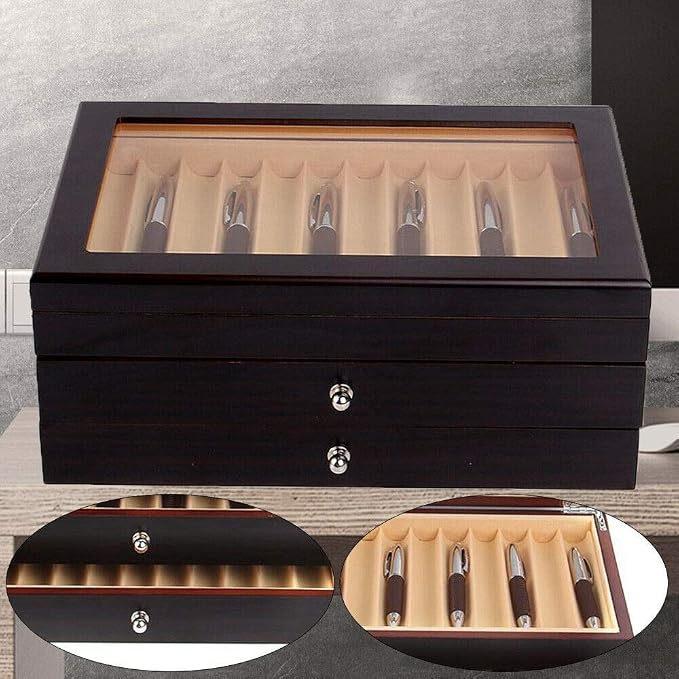 Ethedeal 3 Layer 34 Slots Display Box Wood Pen Display Case Fountain Pen Storage Box Gifts,Pen Display Case Storage, Fountain Pen Collector Organizer Box(34-Black) - Image 5