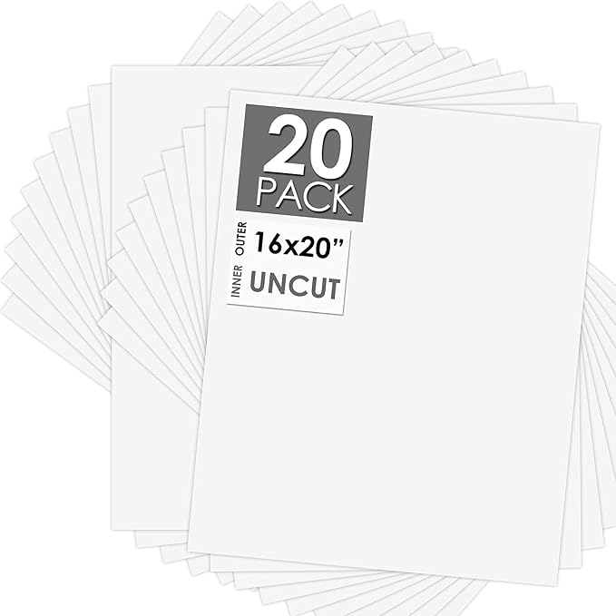 Mat Board Center 16x20 White Matte Boards, 20 Pack | Uncut, Acid-free matboards, Ideal for Frames, Prints, Photos, Crafts by MatBoardCenter