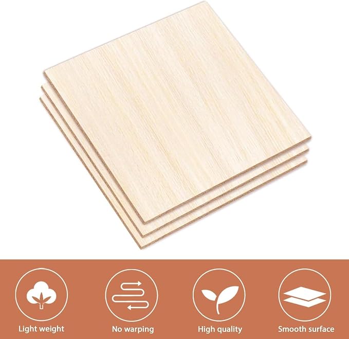 Basswood Sheets 1/8 X 12 X 12 Inch, 3 mm Plywood Sheets Balsa Wood Sheet Craft Wood Unfinished Wood Laser Engraving Blanks Baltic Birch Plywood 1/8 Bass Wood for Crafts DIY, Wood Burning, Painting - Image 5