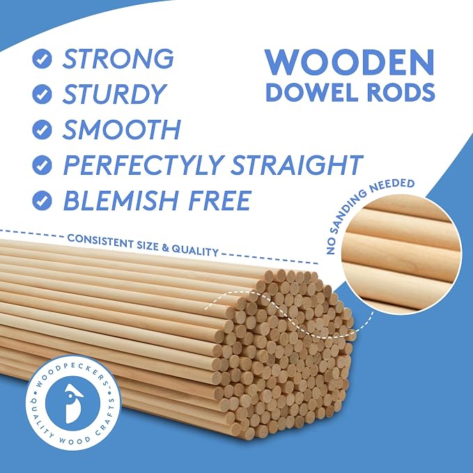 Dowel Rods Wood Sticks Wooden Dowel Rods - 1/2 x 12 Inch Unfinished Hardwood Sticks - for Crafts and DIYers - 100 Pieces by Woodpeckers - Image 5