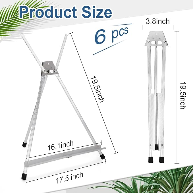 Zonon 6 Pcs Aluminum 15'' to 21'' Tabletop Display Easel for Painting Adjustable Folding Table Stand with Extension Arms Rubber Feet for Whiteboard Canvas Poster Sign Picture Artist(Silver) - Image 2