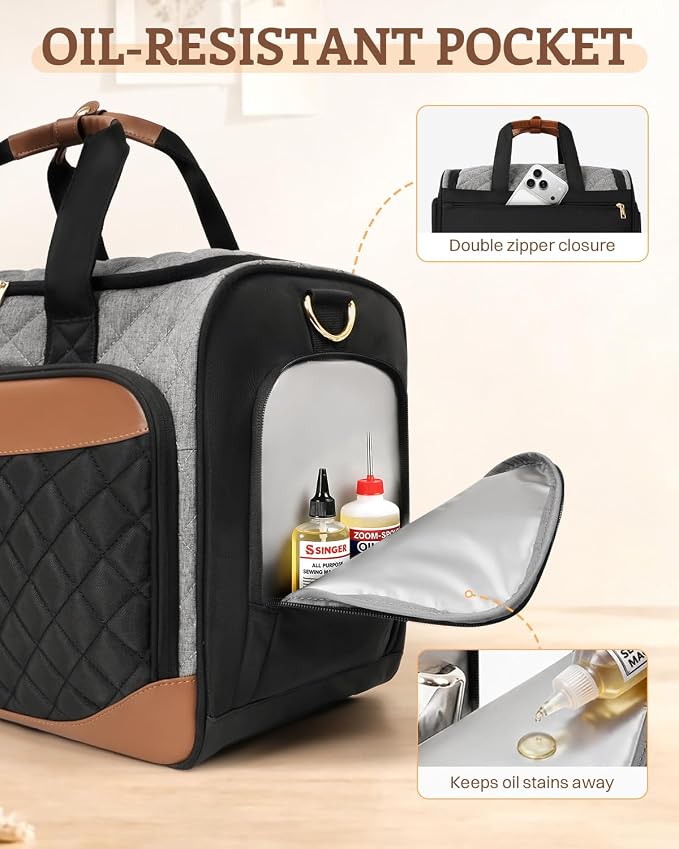 Arcoyard Sewing Machine Carrying Case with Base Plate, Shoulder Strap, Sewing Machine Bag Fits Most Standard Sewing Machines and Storage Sewing Accessories, for Brother, Singer, Black Gray Brown - Image 8