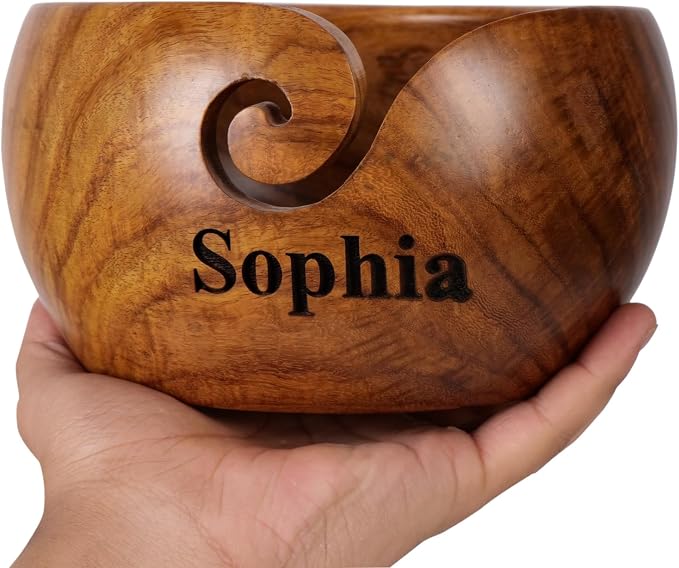 Personalized Rosewood Yarn Bowl – Wooden Knitting & Crochet Organizer for Tangle-Free Yarn | Handcrafted Storage Holder & Dispenser | Custom Engraved Gift for Crafters & Lovers by TheMaryamCrafts