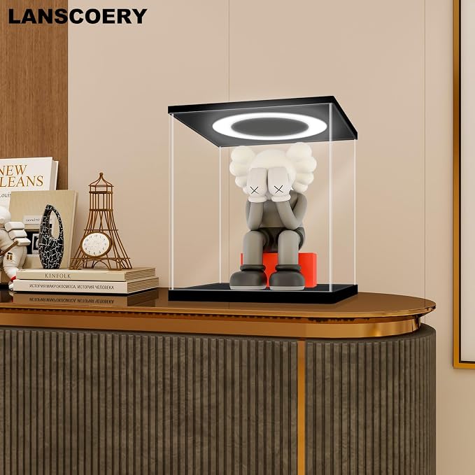 LANSCOERY Acrylic Display Case 17.7x17.7x17.7 in, 10mm Base, RGB Ring Light, 3mm Clear Panels, Front Door for Action Figures and Models - Image 3