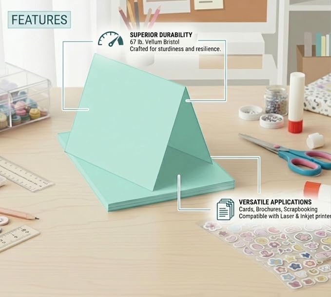 Vellum Bristol Cover 67 Pound, Smooth Finish, 250 Sheets Pack. – Premium Heavyweight Cardstock for Crafting, Printing, and Professional Projects, Acid-Free. (10, Green, 8.5"x11") - Image 3