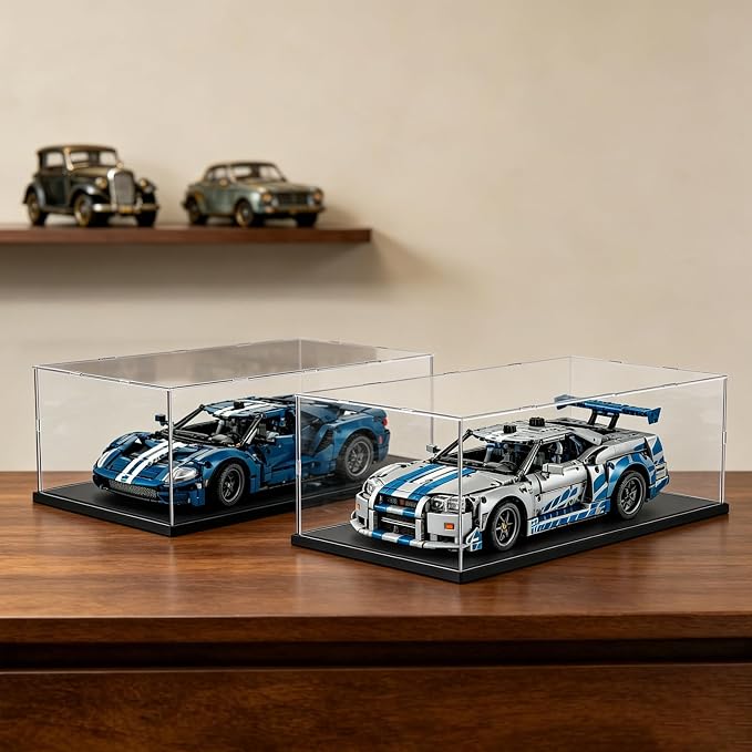 Thickened 3mm Clear Acrylic Display Case for Lego 42154 42210 Collectibles | Transparent box for 2022 Ford GT Skyline GT-R R34 42331 10367 Balrog Book Nook 43301 Slinky Dog, Black Inside 17.7x9.8x9.8in - Image 7