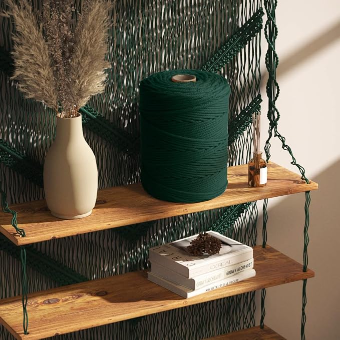 ZUEXT Macrame Cord, Blackish Green, 5mm x 328yds Cotton String Macrame Yarn | Natural Handmade, 4 Strands Twisted Cotton Rope, for Craft Wall Hanging Weaving Tapestry Dream Catchers Hanger DIY Gift, 300m - Image 6