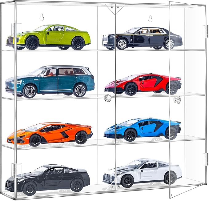 JUESHA Acrylic Display Case for 1/24 Scale Diecast Storage | 4 Levels 8 Slots Toy Cars Showcase Wall Mount Or Desktop, Clear Display Organizer for Nascar Diecast Model Car Tabletop by Unknown