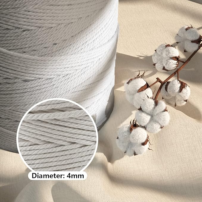 ZUEXT Macrame Cord, Beige White, 4mm x 547yds Cotton String Macrame Yarn | Natural Handmade, 4 Strands Twisted Cotton Rope, for Craft Wall Hanging Weaving Tapestry Dream Catchers Hanger DIY Gift, 500m - Image 3