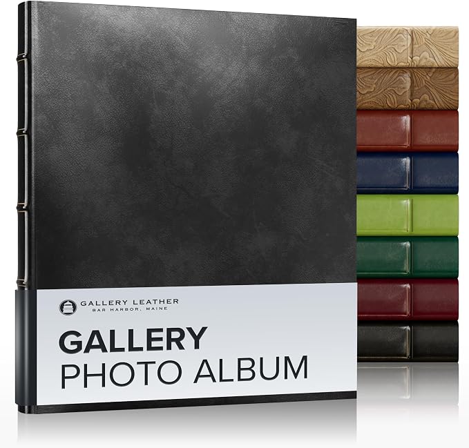 Gallery Leather Photo Album 4x6 Pictures with Slip-In Pockets & Writing | Space – Holds up to 120 Photos, Ring Bound, Made in USA – Acadia Black - 11.75" x 10.5" by GalleryLeather