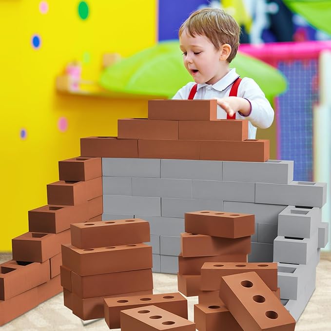 Zhanmai 50 Pack Foam Bricks Building Blocks for Kids Foam Cinder Blocks Large Fake Bricks Toy for Stacking and Construction 8 x 4 x 2.4 Inches(Square Round) - Image 4