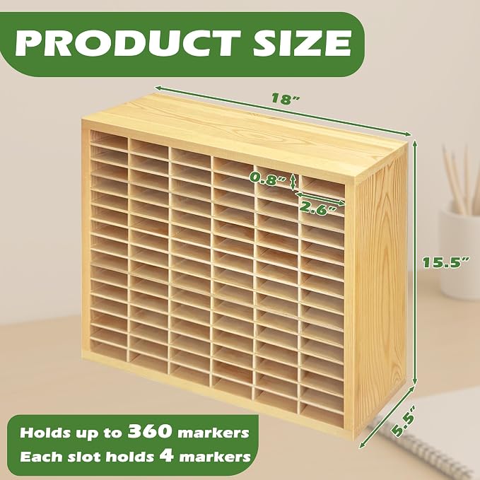 PROLEE Marker Storage Organizer for 360 Markers,Wooden Alcohol Marker Holder with 90 Slots,Markers Pens Pencils Art Supply Storage Rack for Desk Home Classroom Office Decor - Image 3