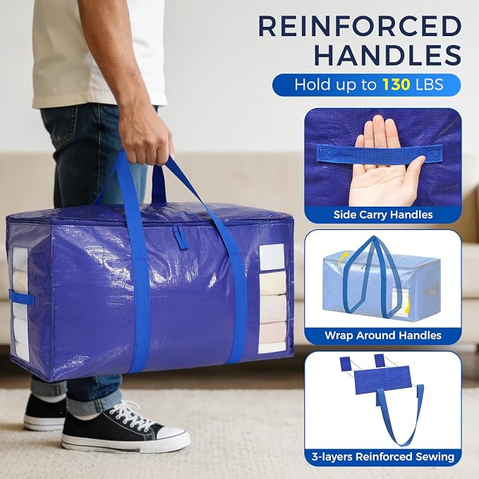 BAGAIL Heavy Duty Moving Bags with Strong Handle, Extra Large Moving Boxes, Storage Tote for Clothes, College Moving Supplies(12 Pack, Blue-windows) - Image 3