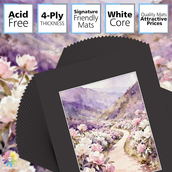 Mat Board Center 25 Pack 16x20 Picture Mat for 11x14 Photo Black | Fits 11x14, White Core, Acid Free, 4-Ply Thick, Photo, Art, Poster or Print Display - Image 2