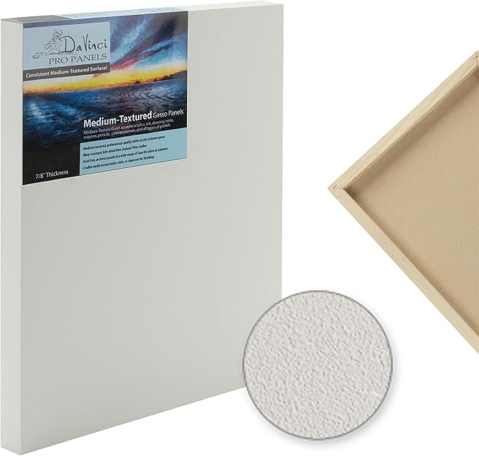 Da Vinci Pro Medium Textured Gesso Panel -14x18" - 4 Pack - 7/8" Depth Wood Panels for Painting - Accepts Mediums Like Canvas - for Oils, Acrylics, Mixed Media, Pastels & Drawing Sticks - Image 2