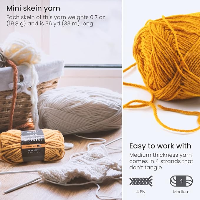 ARTEZA Acrylic Yarn for Crocheting, 20 Mini-Skeins of Worsted Yarn for Knitting in Classic Colors, Knitting & Crochet Supplies - Image 3