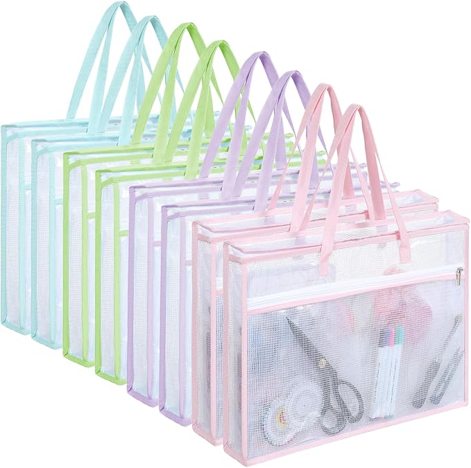 Qozary 8 Pcs Sew Project Bags for Quilting-A3 Sewing Craft Organizer Storage with Full-Zip & Handle, Needlepoint Project Bag for Embroidery, Knitting, Stitching, Cross Stitch and Crochet, Artworks by Qozary
