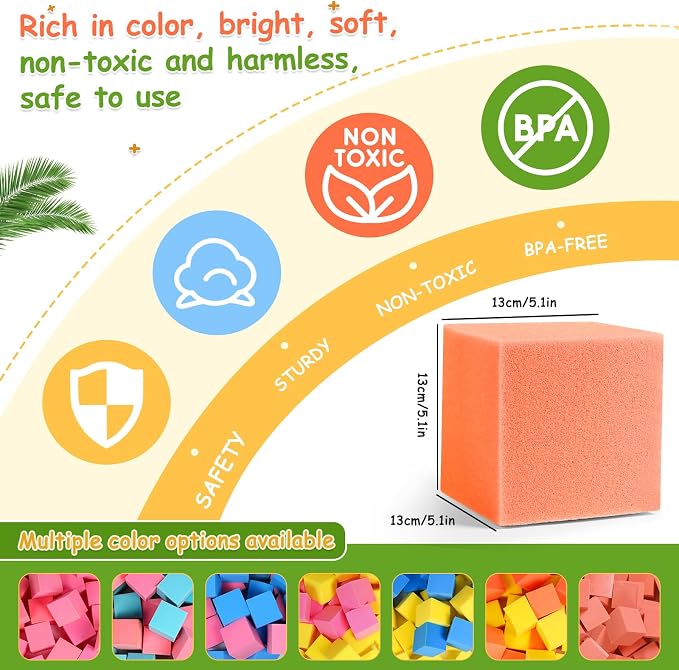 Foam Pit Blocks Foam Padding Sponge Pit Cubes Sponge Blocks for Amusement Park Gymnastics Freerunning and Parkour Courses - 36PCS 5" x 5" x 5" (Tangerine) - Image 2