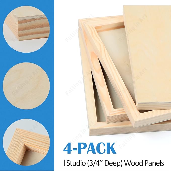 4 Pack 8x16’’ Unfinished Birch Wood Panels Kit for Painting | Studio 3/4’’ Deep Wood Canvas, Cradle Boards for Acrylic Pouring, Art, Crafts, Epoxy Resin, Laser Engraving Cutting - Image 5