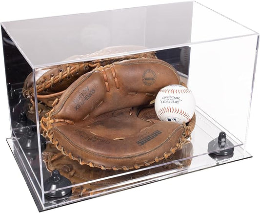 Better Display Cases Acrylic Catchers Glove Display Case with Mirror, Black Risers and Mirror Base (A011/V16)