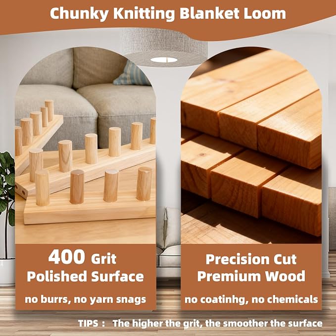 QAMGCYW 75" Chunky Yarn Loom, Beginner Hand Knitting Loom with Detachable Wooden Frame, Adjustable Size No Needles, DIY Blanket Weaving Loom, Premium Wood No Coating - Image 5