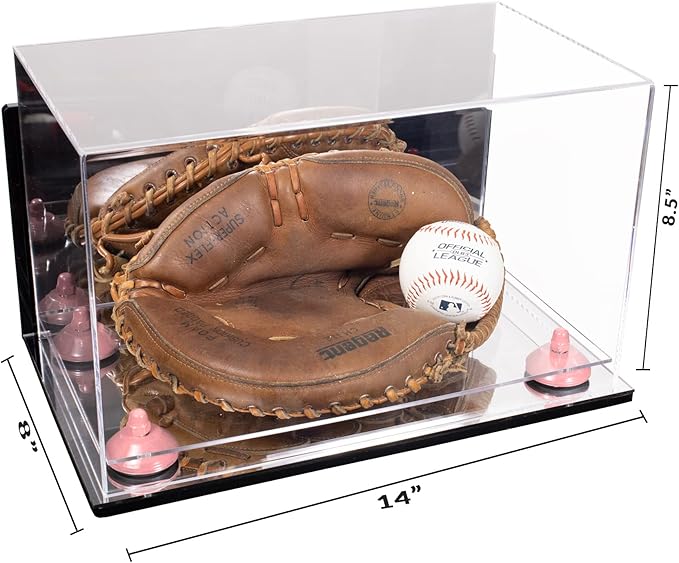Better Display Cases Acrylic Catchers Glove Display Case with Mirror Case, Pink Risers , Wall Mount and Mirror Base (A011/V16)